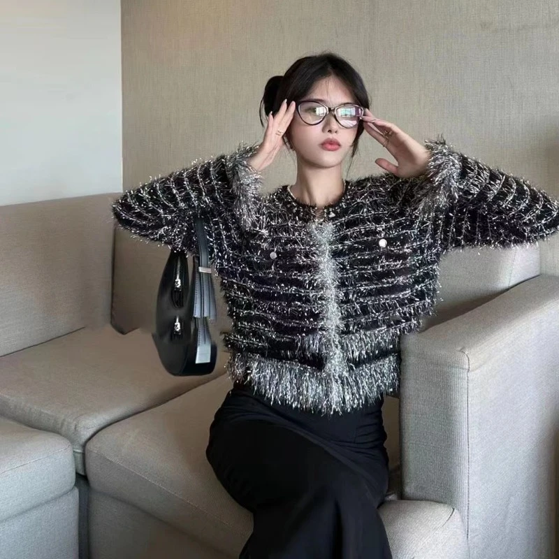 

Ladies Knit Sweaters Tassel Fashion 2025 Fall Aesthetic Cheap Clothes Y2k Novelties in Harajuku Trending Short Women's Cardigans