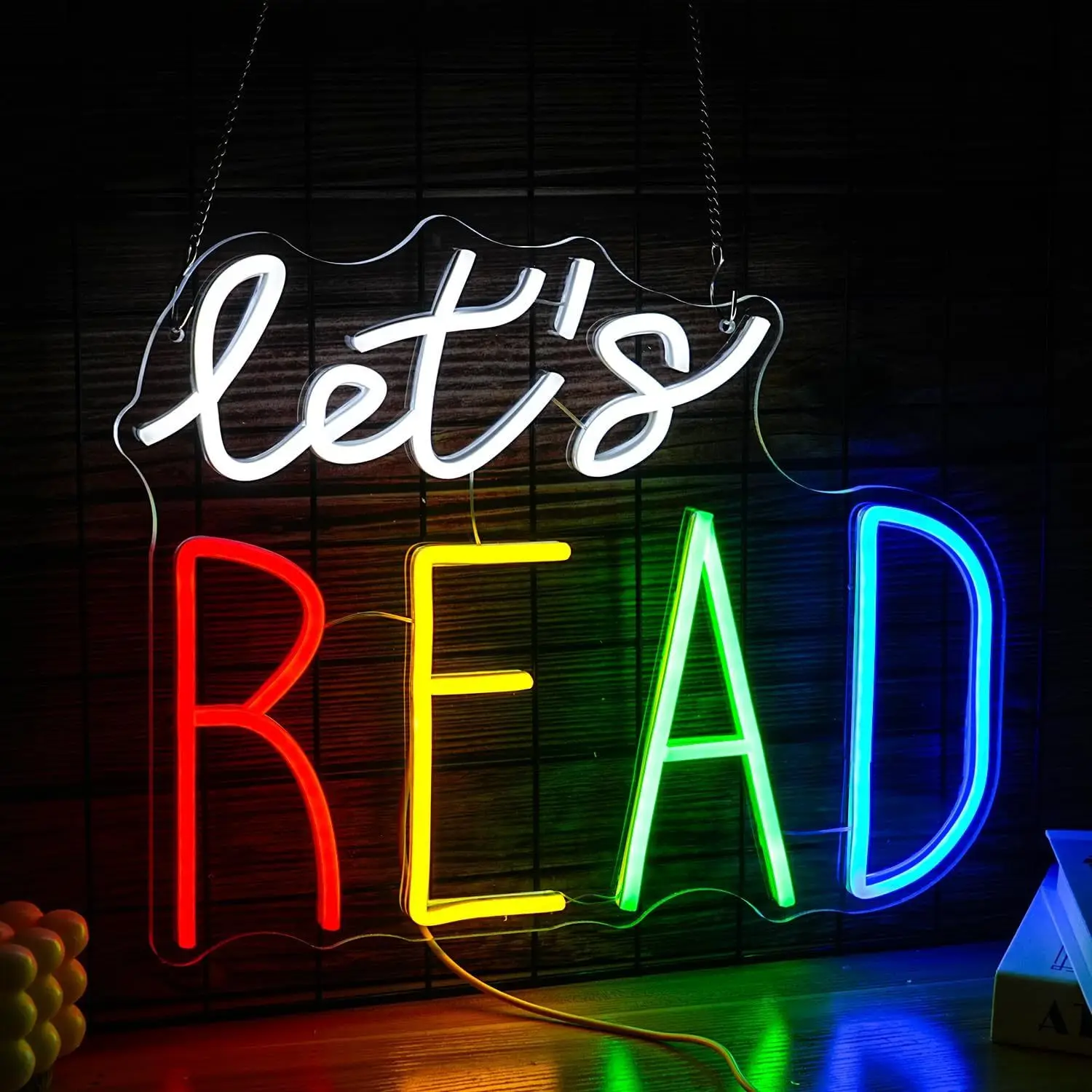 Let's READ Neon Sign, USB Powered LED Light for Reading Corner, Study Area, Bedroom Wall Decor, Perfect  Book Lovers