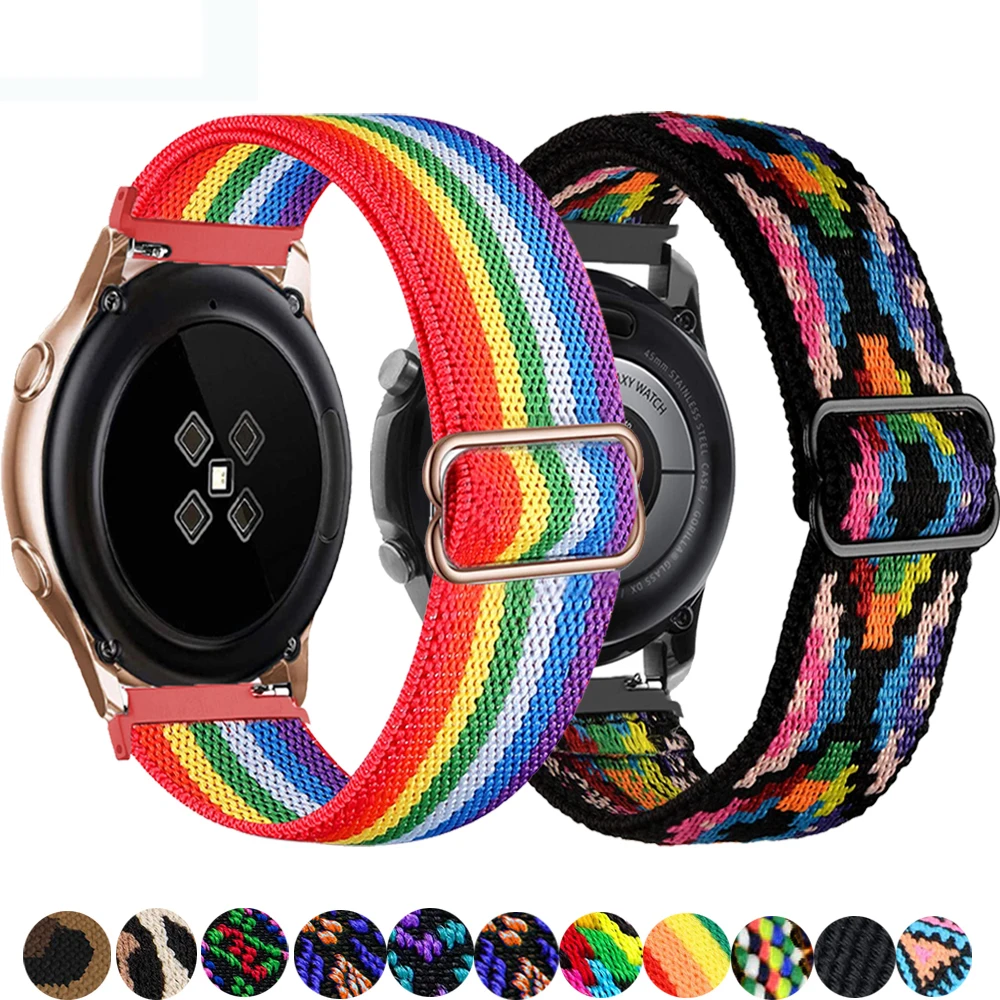 20mm/22mm Strap For Samsung Galaxy watch 4/classic 3/Active 2/46mm/42mm Adjustable Elastic Nylon bracelet Huawei GT/2E/Pro band