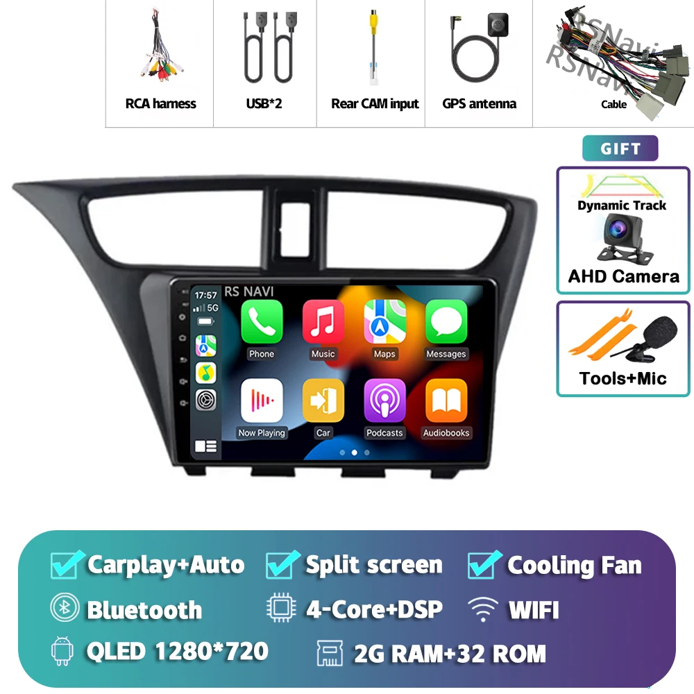 Android 15 Carplay Auto Voor Honda Civic Hatchback 2012 2013 2014 2015 2016 2017 Multimedia Autoradio Speler WIFI + 4G DSP Stereo