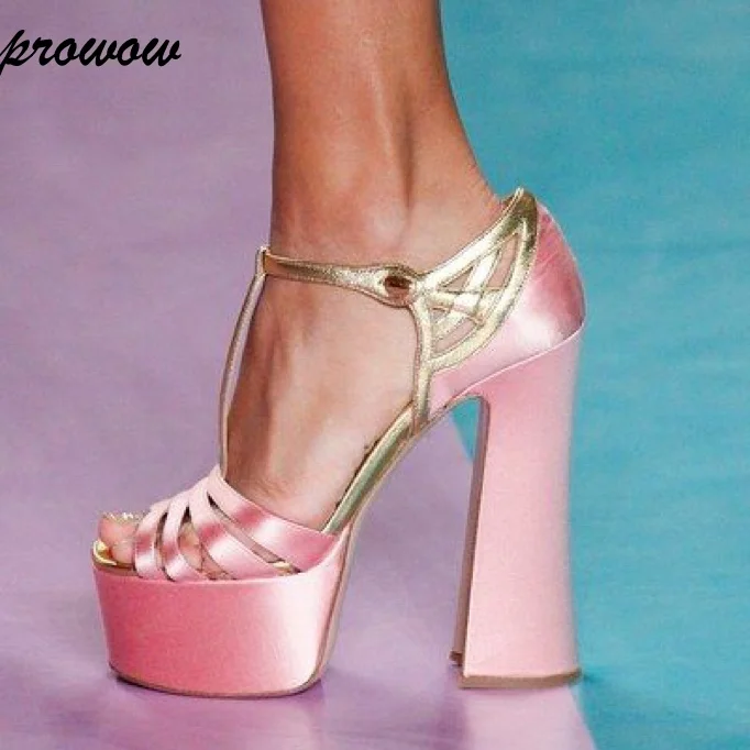 

Prowow/Новые атласные розовые, зеленые пикантные летние сандалии на платформе, женская обувь на массивном каблуке с Т-образным ремешком, женская обувь Zapatos Mujer Lolita