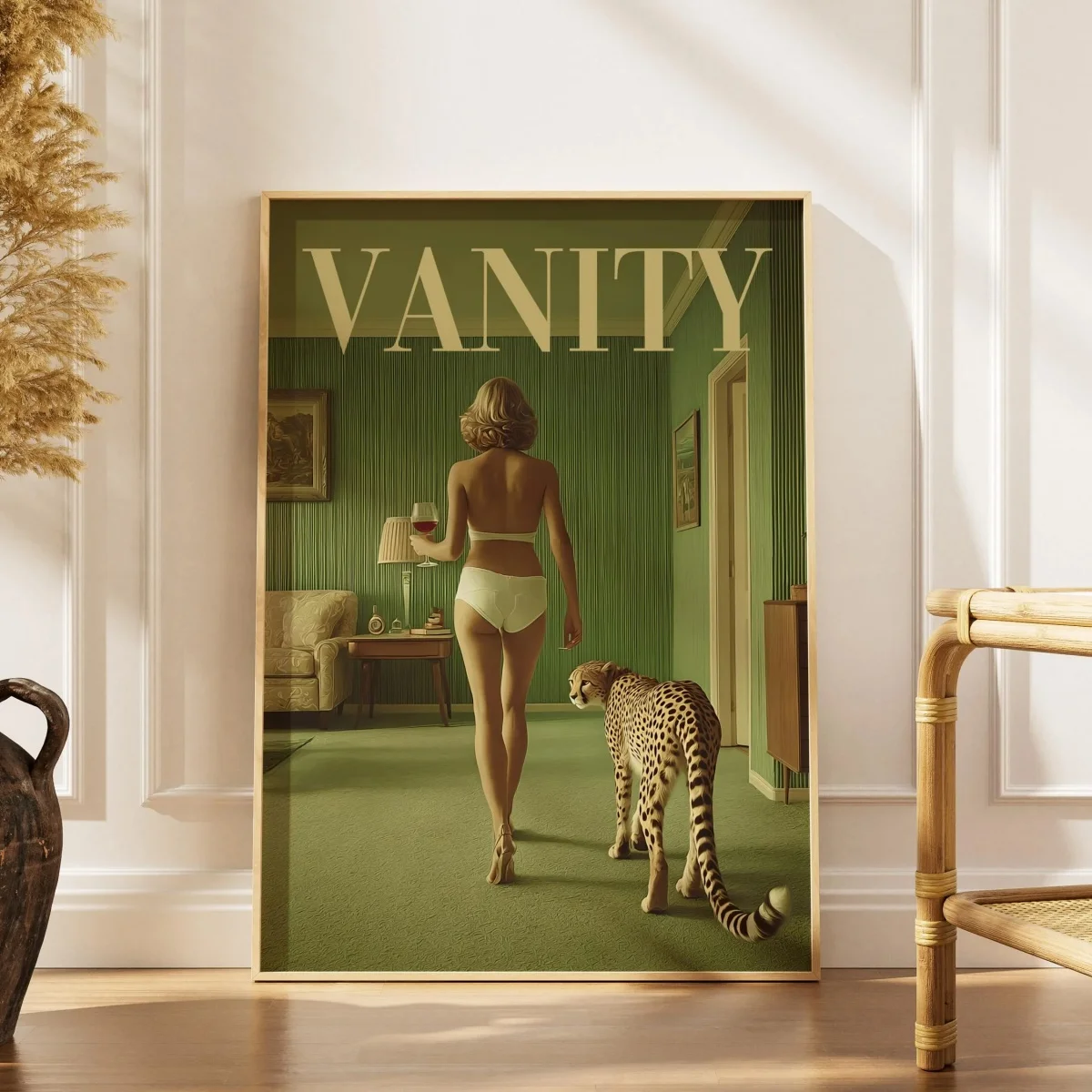 Vintage Frau mit Geparden Leinwanddrucke Poster Mode-Magazin Vanity Tier-Kunstdruck Wohnzimmer Wandkunst Heim-Dekor Poster