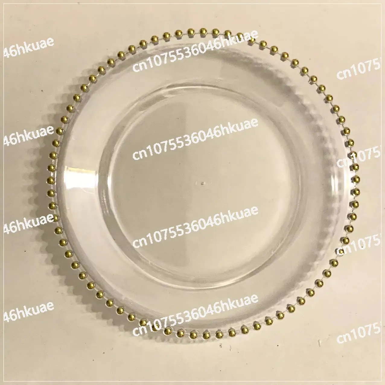 Transparent Plastic Charging Tray with Golden Bead Frame, Acrylic Decorative Dinner Tray, 50 Pcs, 100 Pcs, 200 Pcs.