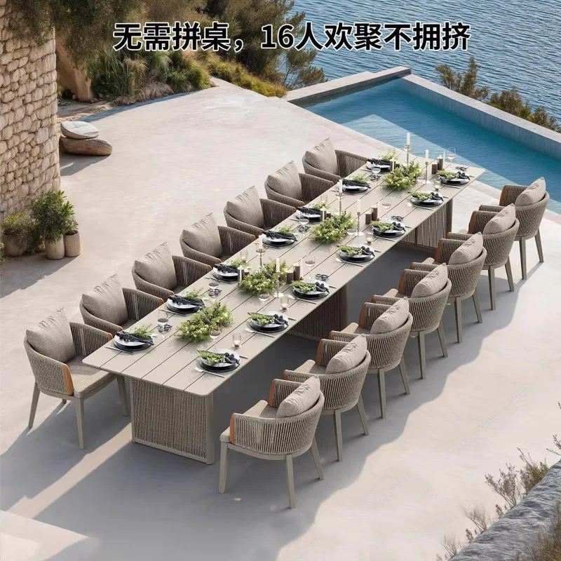 Outdoor villa courtyard metal table and chair hotel B&B open-air leisure long dining table outdoor garden waterproof and sun pro