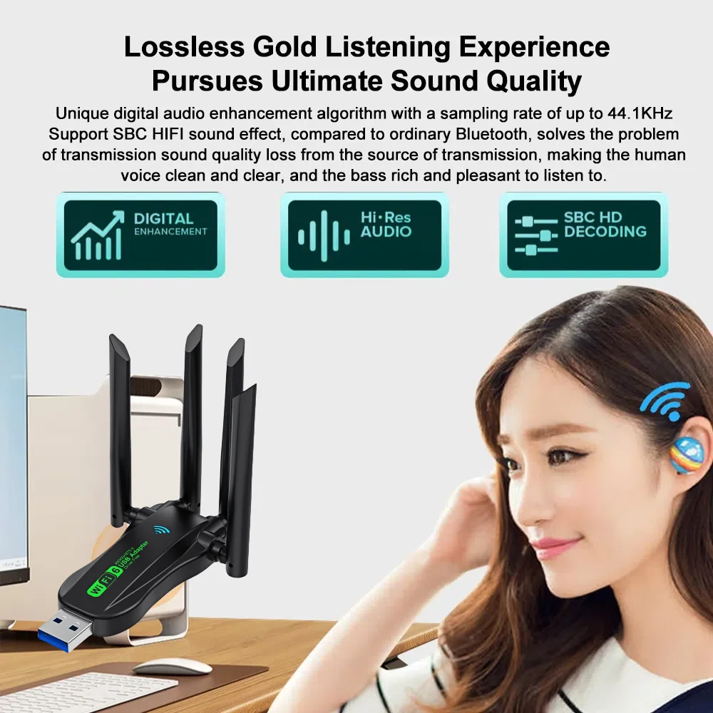 150m Adapter USB Bluetooth 5.4 4 anteny Dongle do komputera Bezprzewodowa mysz Klawiatura Muzyka Audio 900Mbps Odbiornik sieciowy Nadajnik — zdjęcie produktu 4