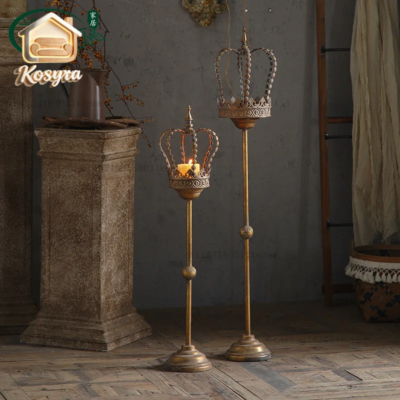 Retro court style floor-to-ceiling candlestick age sense old ornament ornament personality creative crown candlestick