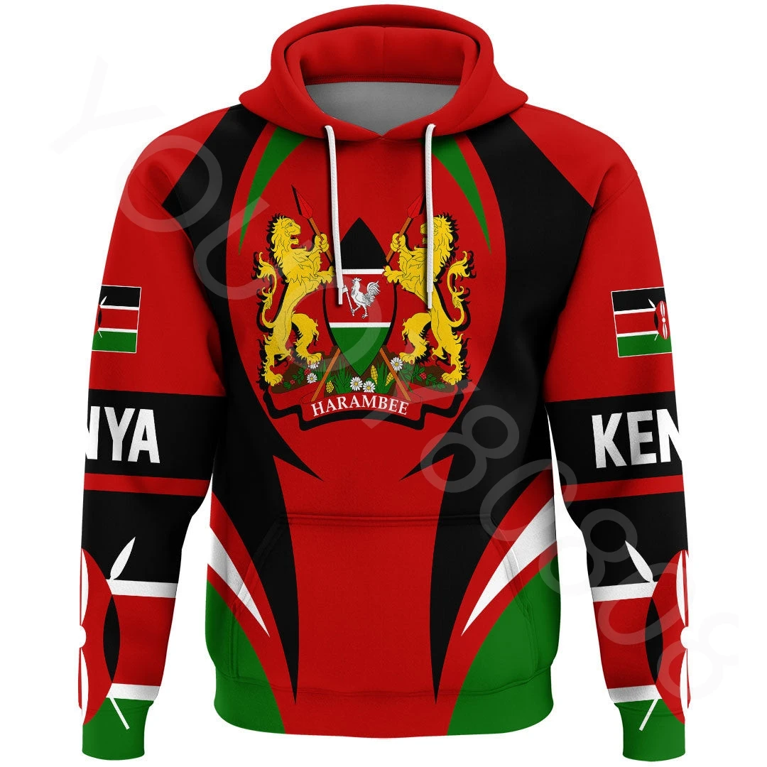 African men's hoodie clothing print autumn and winter long-sleeved retro Harajuku sweater Kenya action flag hoodie