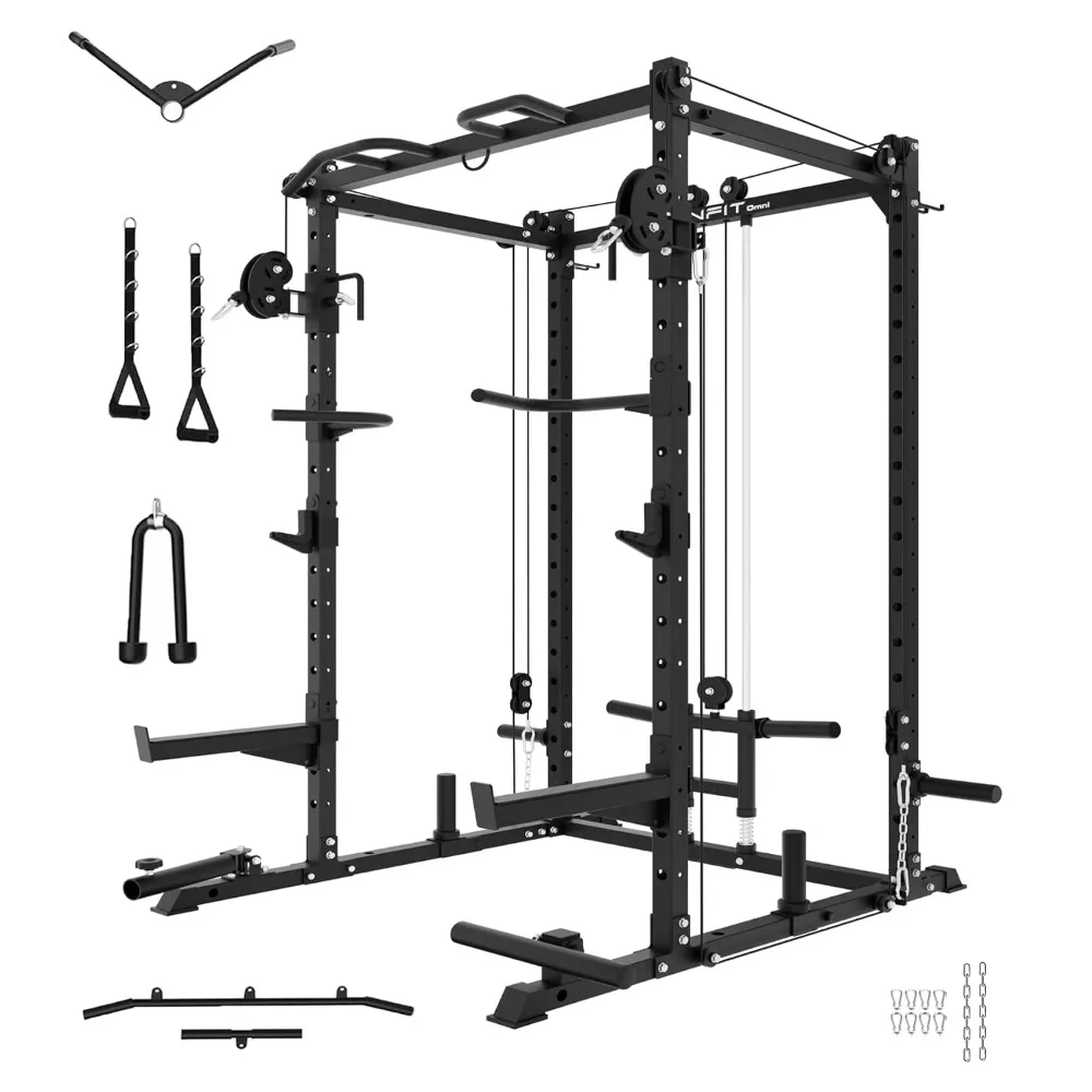 1500LB Power Cage with Cable Crossover System, Multi-Function Squat Rack for Home Gym with Training Attachments, Custom