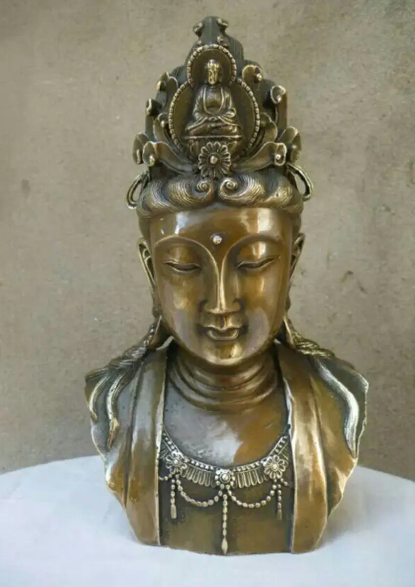 Chinese Buddhism Brass Copper Kwan-yin Guanyin Sakyamuni Buddha Head Statue