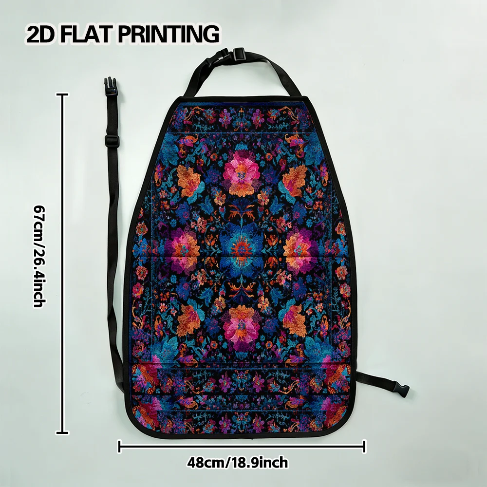 2D Flat, 2pcs Backseat Car Organizer Mats, Multi-Compartment Pocket Layout, Elegant Bohemian Floral Pattern Design, Neatens Car