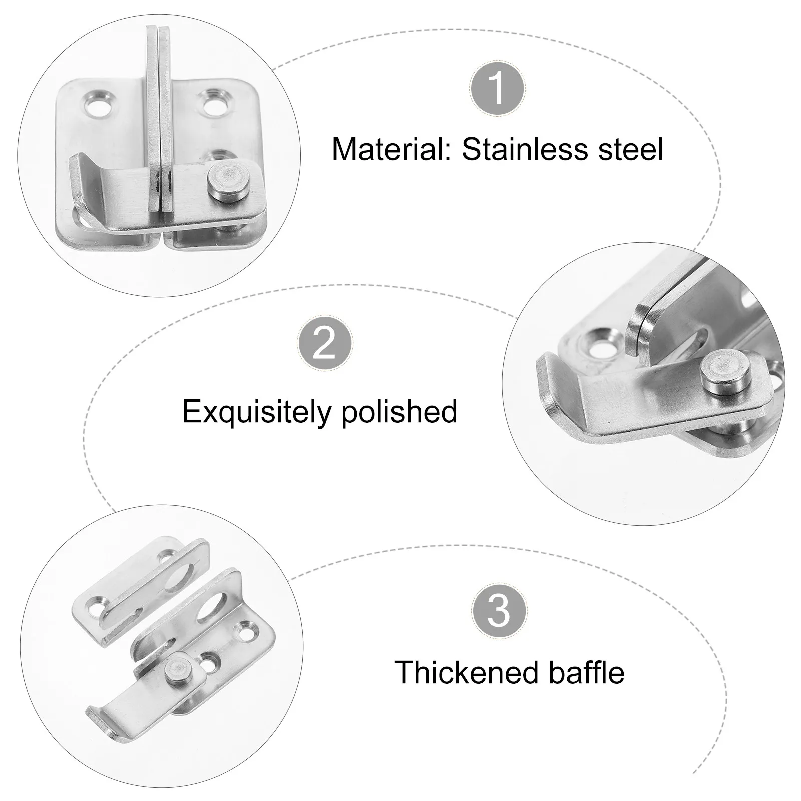 

2 шт. нержавеющие дверные защелки из нержавеющей стали для домашней безопасности, с гладкими полированными краями, износостойкие, противовзломные.