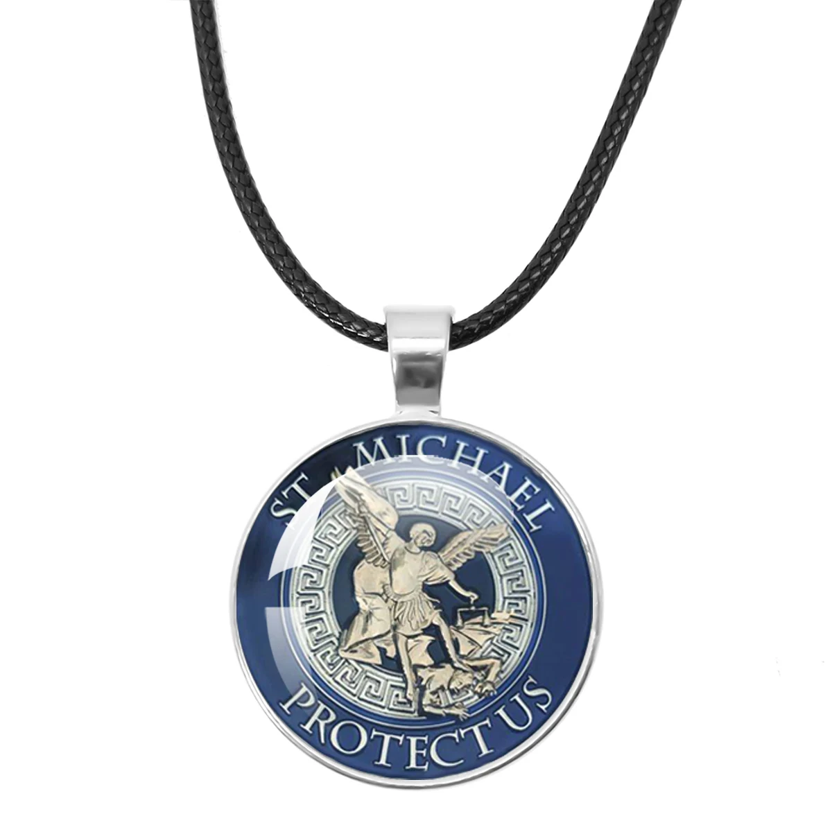 Necklace Archangel St.Michael Protect Me Saint Shield Protection Charm Russian Orhodox Leather Rope Necklace Jewelry Gift