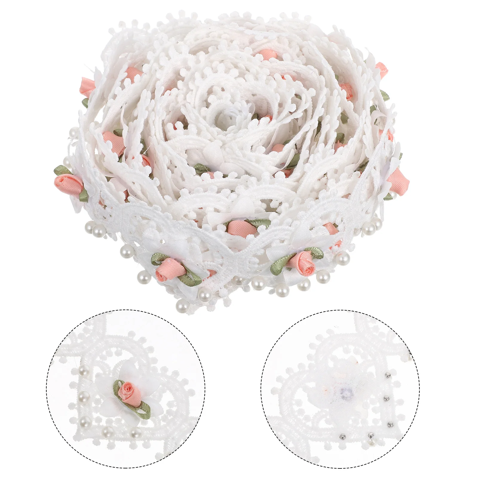 

3 Yards Heart Pearl Lace Ribbon Embroidered Flower Applique Embroidery Fabric Trim Manual