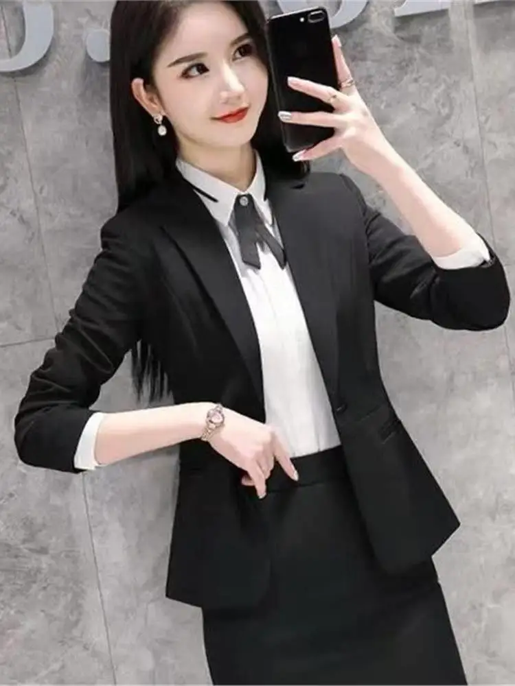 Ele Faionable Women's Career Suit Jaet Interview Formal Wear Cleanfit Sle ort Length Long Sve One Button