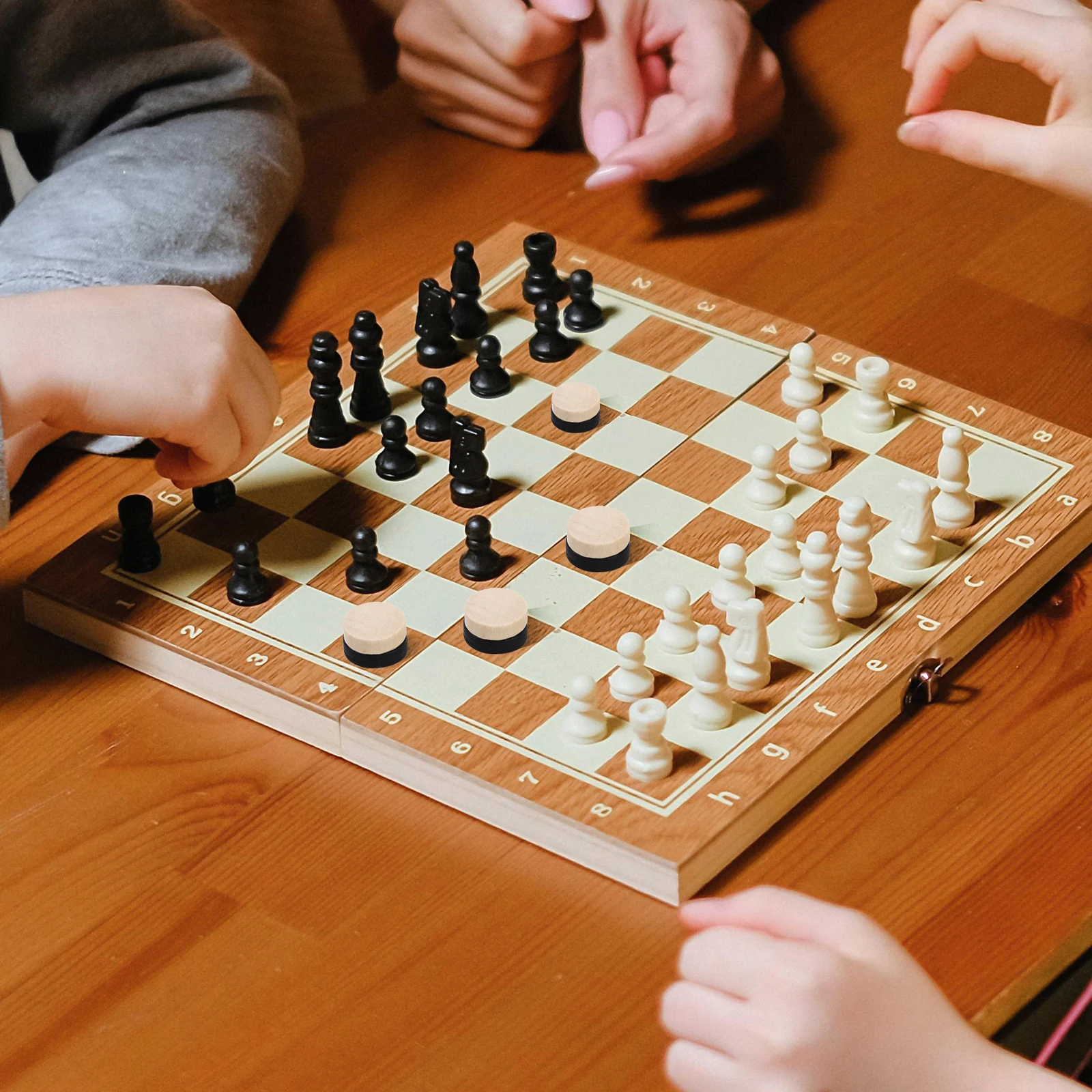 

30Pcs Wood Checkers Pieces Sturdy Polished Surface Round Design Board Game Accessories Pieces