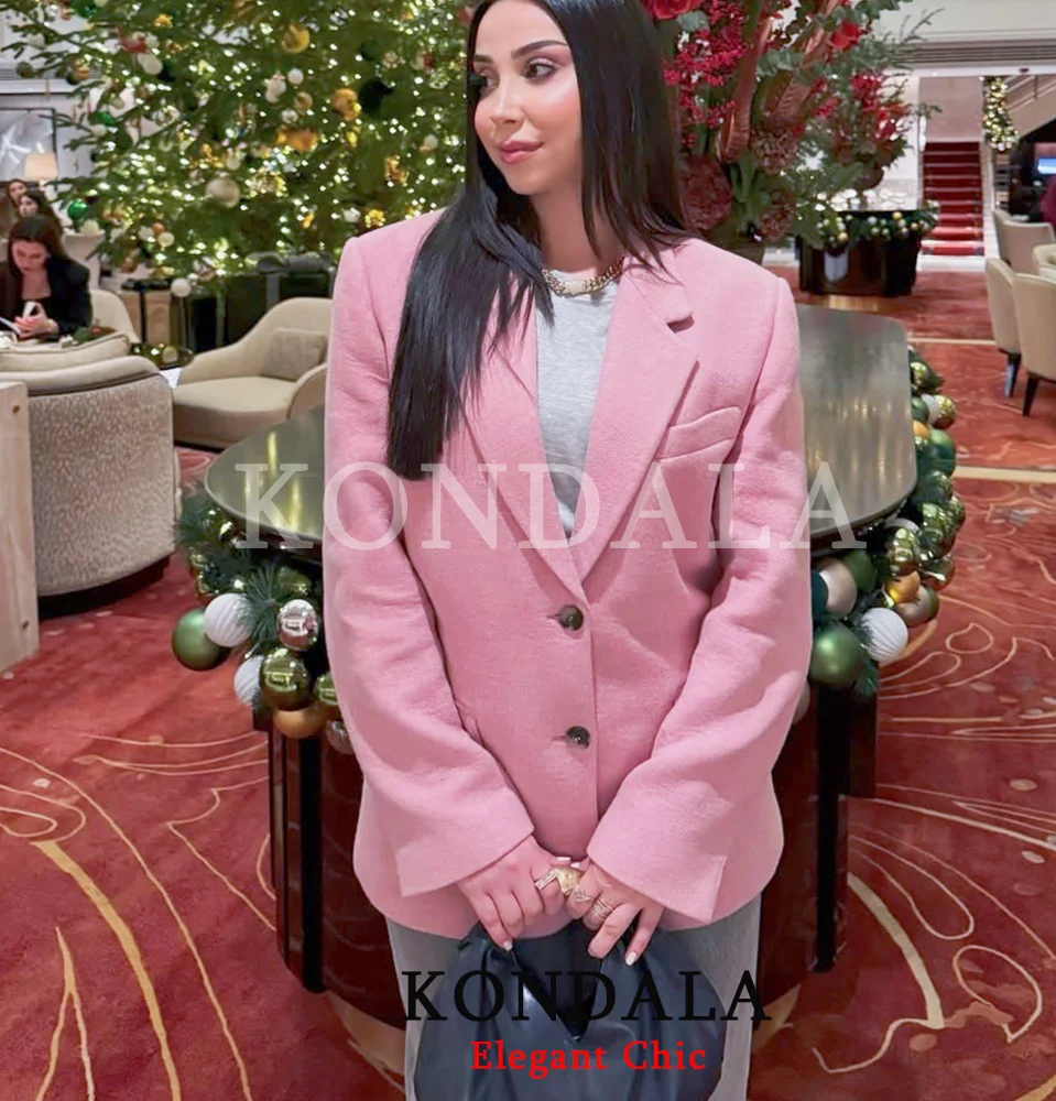 KONDALA Women Pink Christmas Party Loose Blazer Lapel Buttons Blazers New 2026 Fashion Winter Spring Office Lady Loose Jacket
