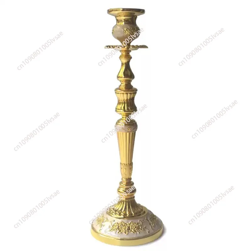 European Rose Flower Design Gold Silver Plating With White Hand Enameled Tabletop Metal Alloy Stick Candle Holders