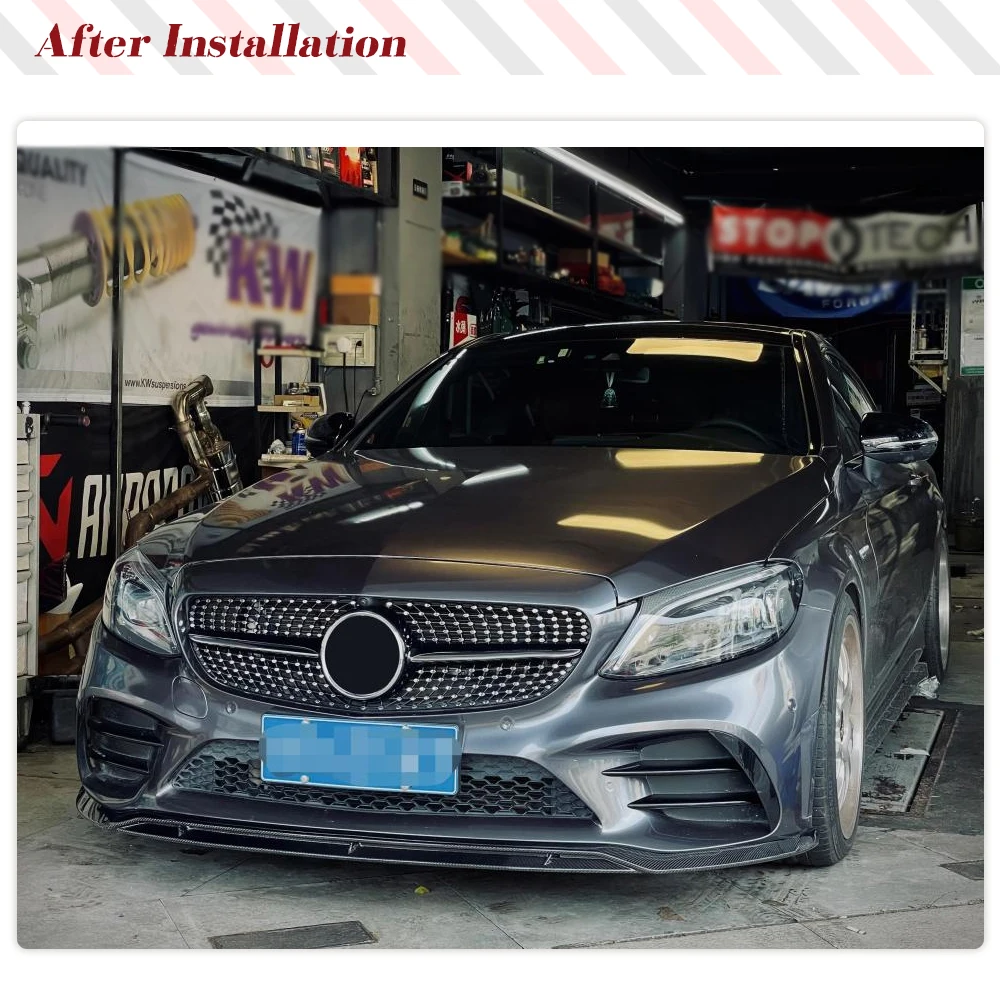 For Mercedes Benz Sport W205 C205 A205 C300 C200 2019UP Carbon Fiber Car Front Bumper Lip Spoiler Splitters Car Bumper Chin Lip