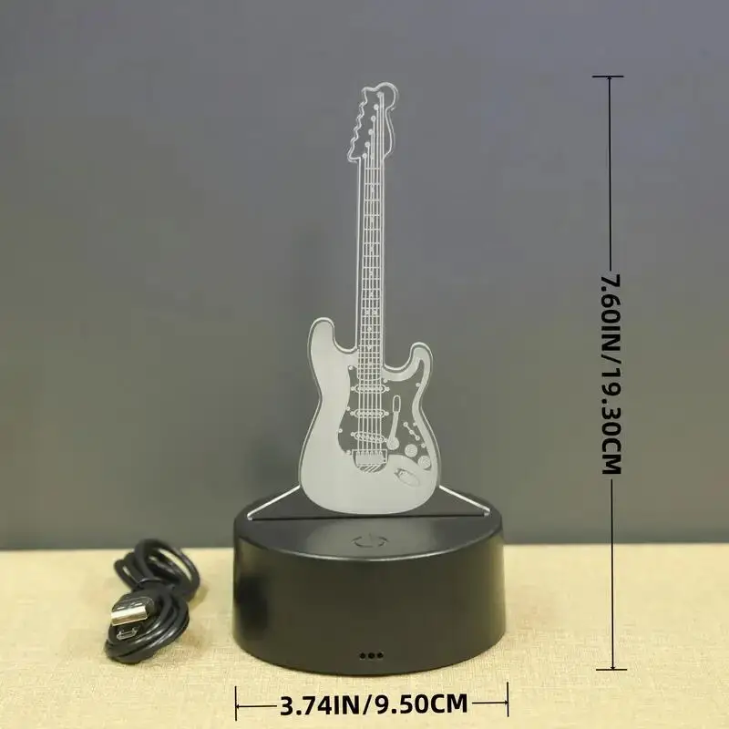 1pc Guitar 3D Night Light, 3D Optical Illusion Lamp With Touch, 7-Color Changing Ambient Light For Bedroom