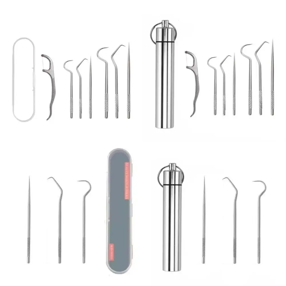 3/7pcs Stainless Steel Toothpicks Pocket Set with Storage Tube Tartar Removal Tool Fresh Breath Dental Flosser Reusable Durable