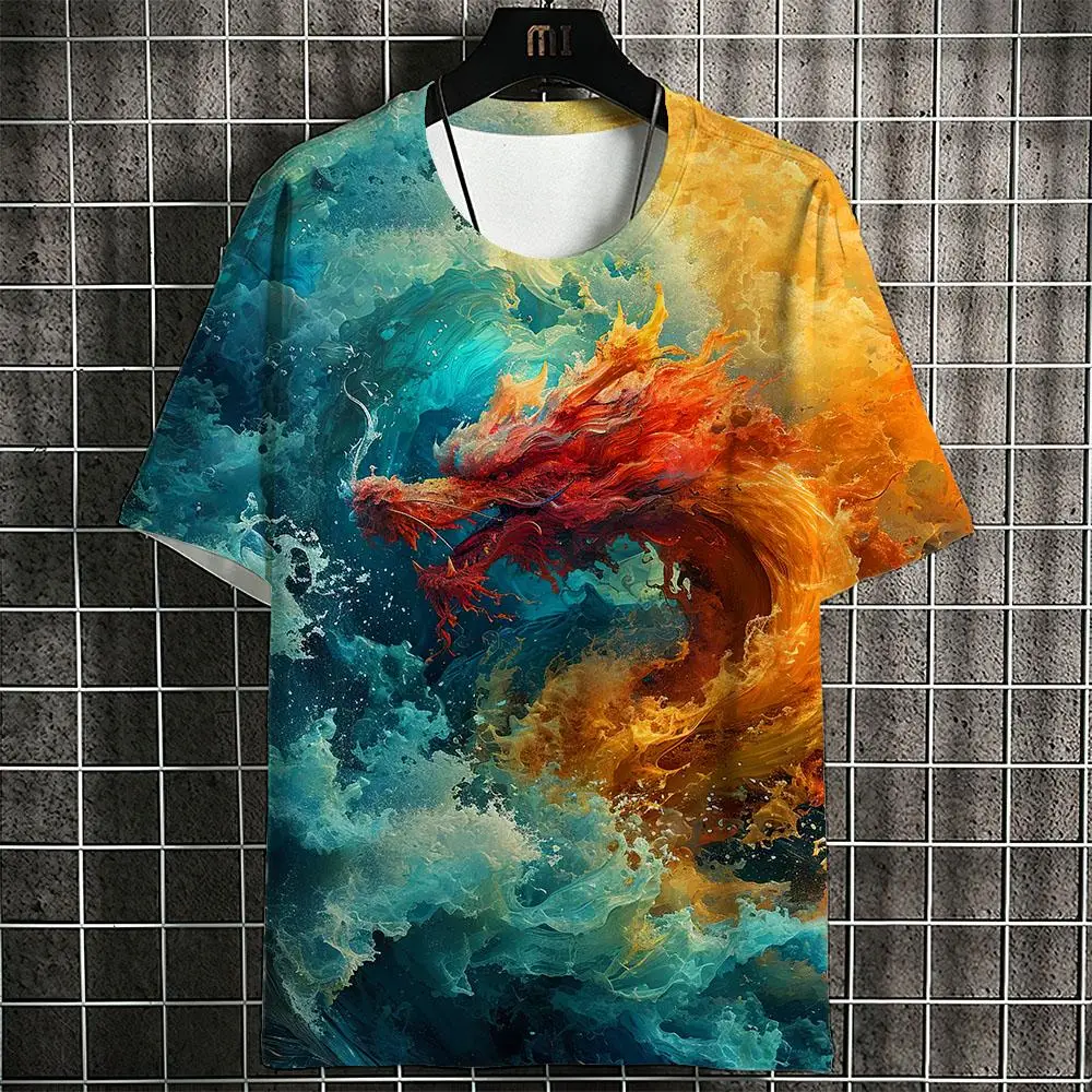 Summer Handsome T -Shirt For Men Chinese Dragon 3d Print Harajuku Clothing Casual Short Sleeve Tops Oversized Men's T Shirt