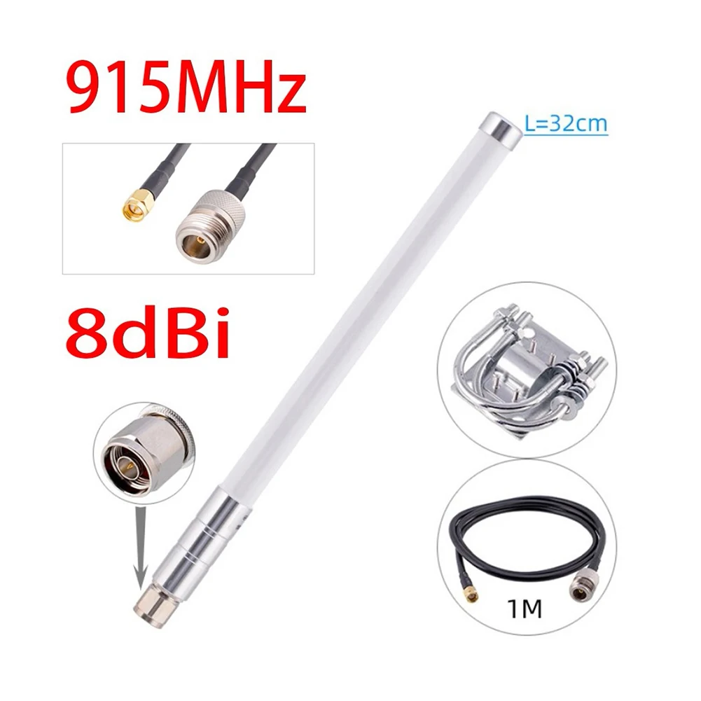 8dBi For LoRa Antenna for Helium Hotspot HNT Miner 860 to 930MHz Frequency Outdoor Fiberglass with Clip and Adapter