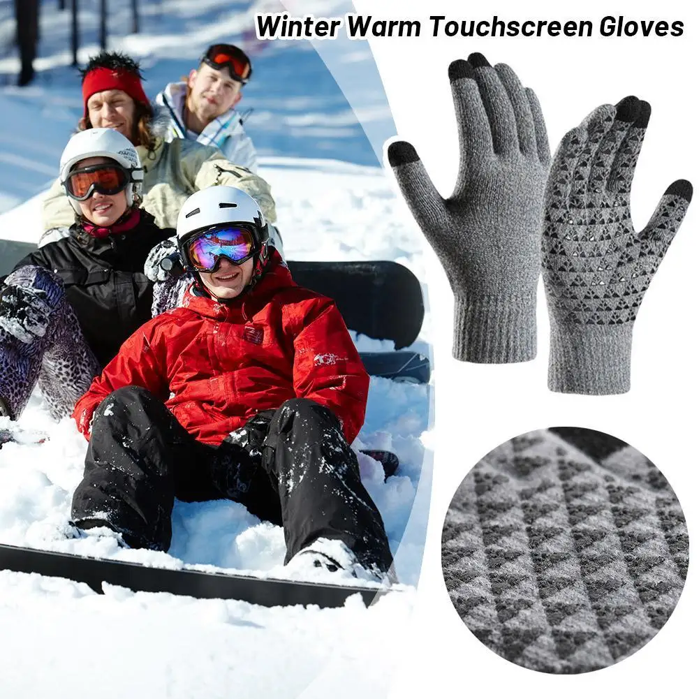 

Winter Warm Touchscreen Gloves For Men Lining Elastic Cuff Glove Riding Cold And Non-slip Knitted Wool Gloves Men Gloves