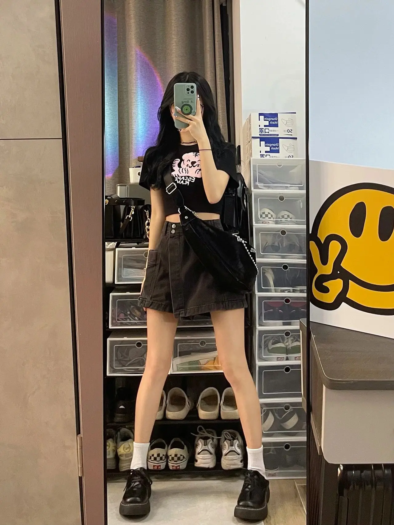 Amerykańska seksowna spódnica jeansowa damska z wysokim stanem, luźna, maskująca biodra, wyszczuplająca, z szerokimi nogawkami, modny design.