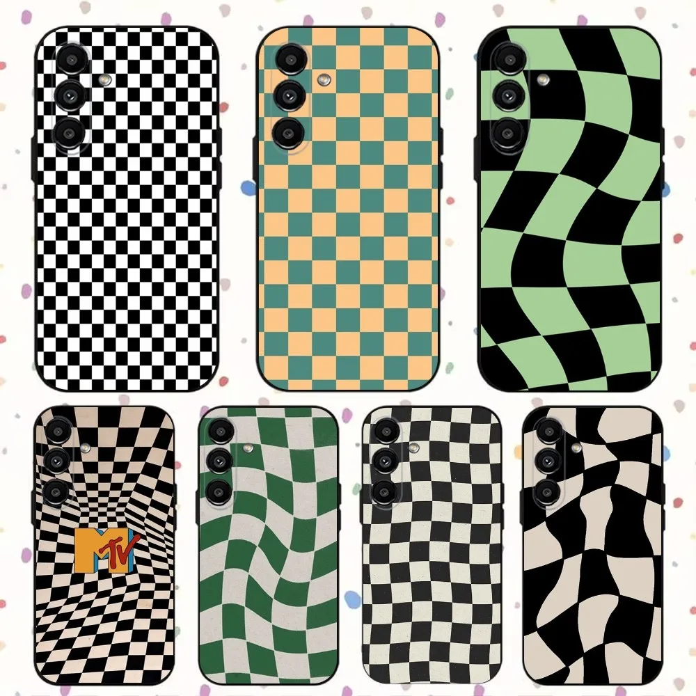 Stylish Checkerboard   Phone Case For Samsung S24,S21,S22,S23,S30,Ultra,S20,Plus,Fe,Lite,Note,10,9,5G Black Soft Cover