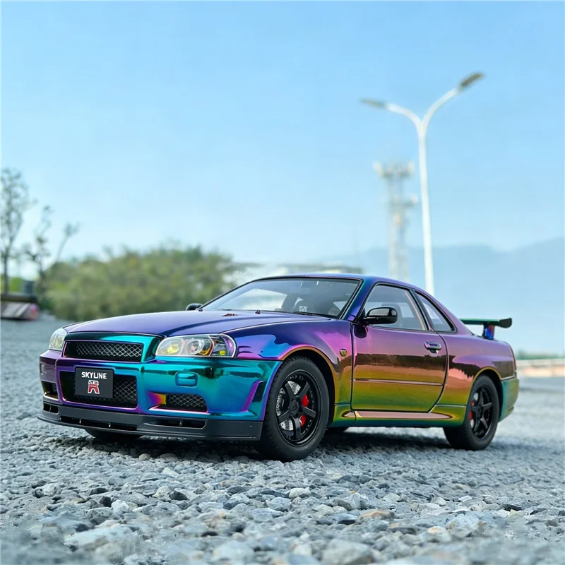 

1:24 Skyline GT-R GTR R34 Alloy Electroplated Sports Car Model Diecast Metal Racing Car Vehicles Model Sound Light Kids Toy Gift