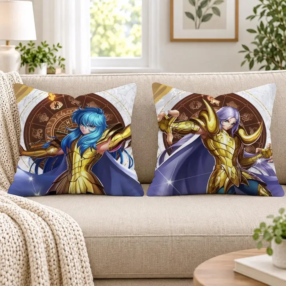 12 Gold S-Saint S-Seiya Cushion Cover Short Plush Double-Sided Printing Sofa Bedroom Living Room Throw Pillow Cover Home Decor