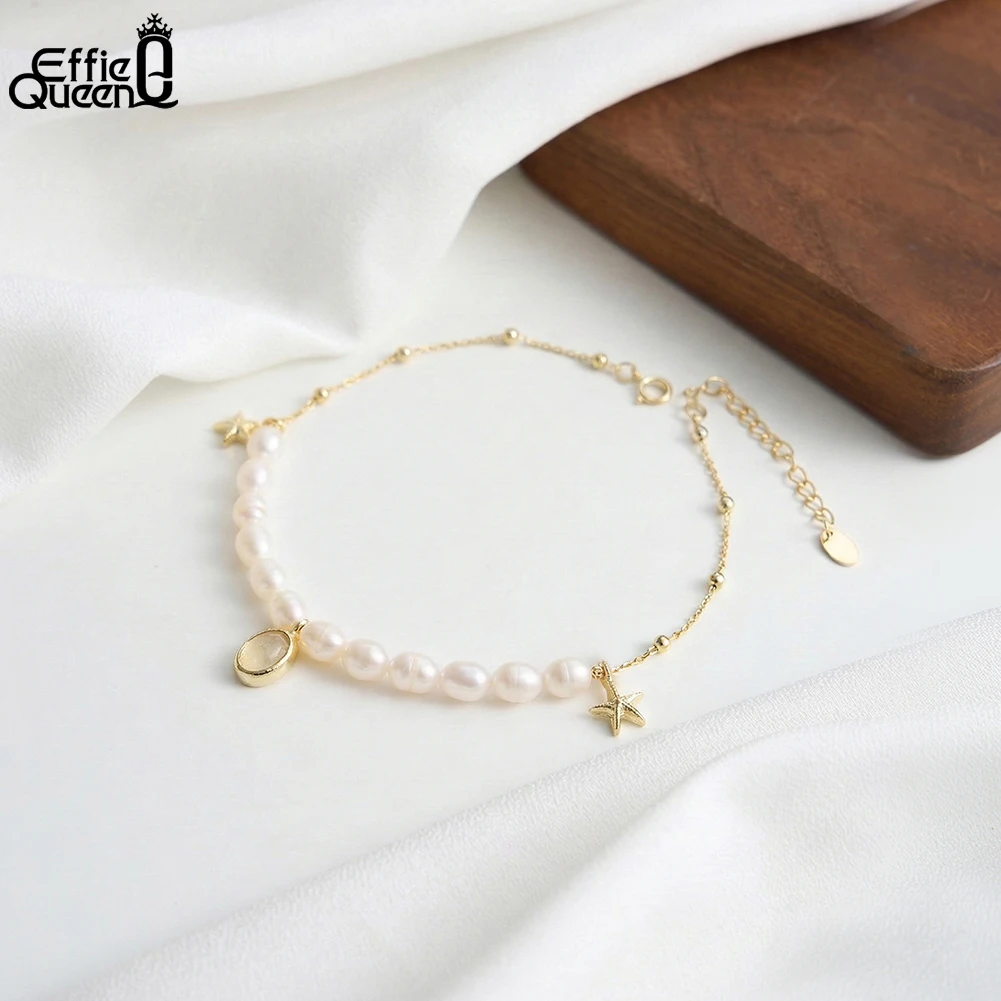 

Effie Queen 925 Sterling Silver Round Bead Ankle Chain with Star New Sexy Freshwater Pearls Foot Bracelet Fashion Jewelry SA97