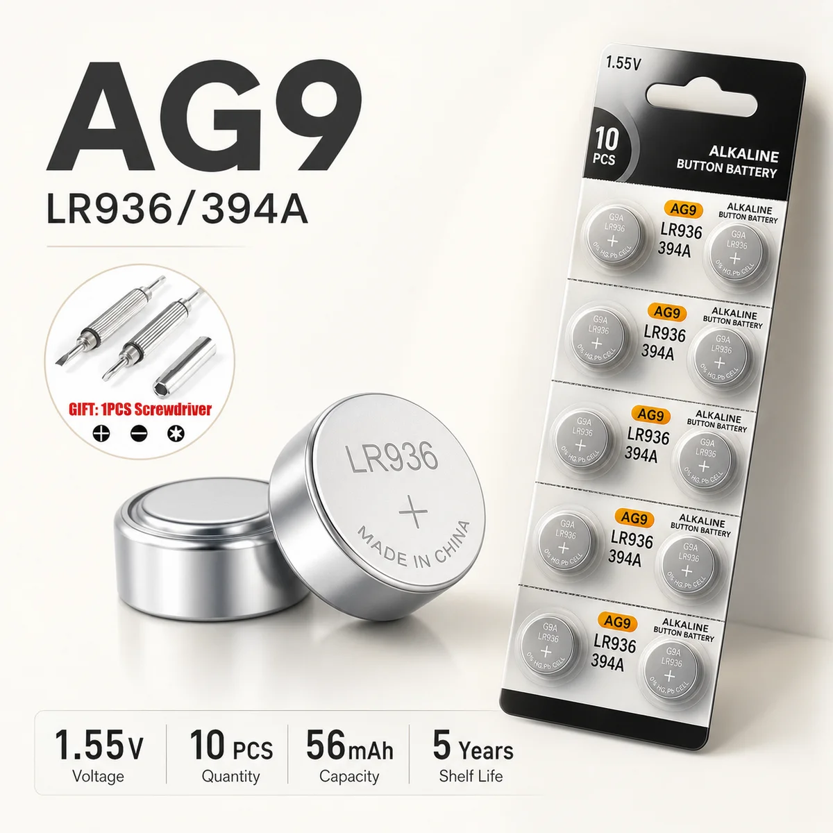 Button Cell Battery LR936 1.5V AG9 LR45 LR930 LR932 Replacement for Watch Calculator Lithium Coin Cell Pack