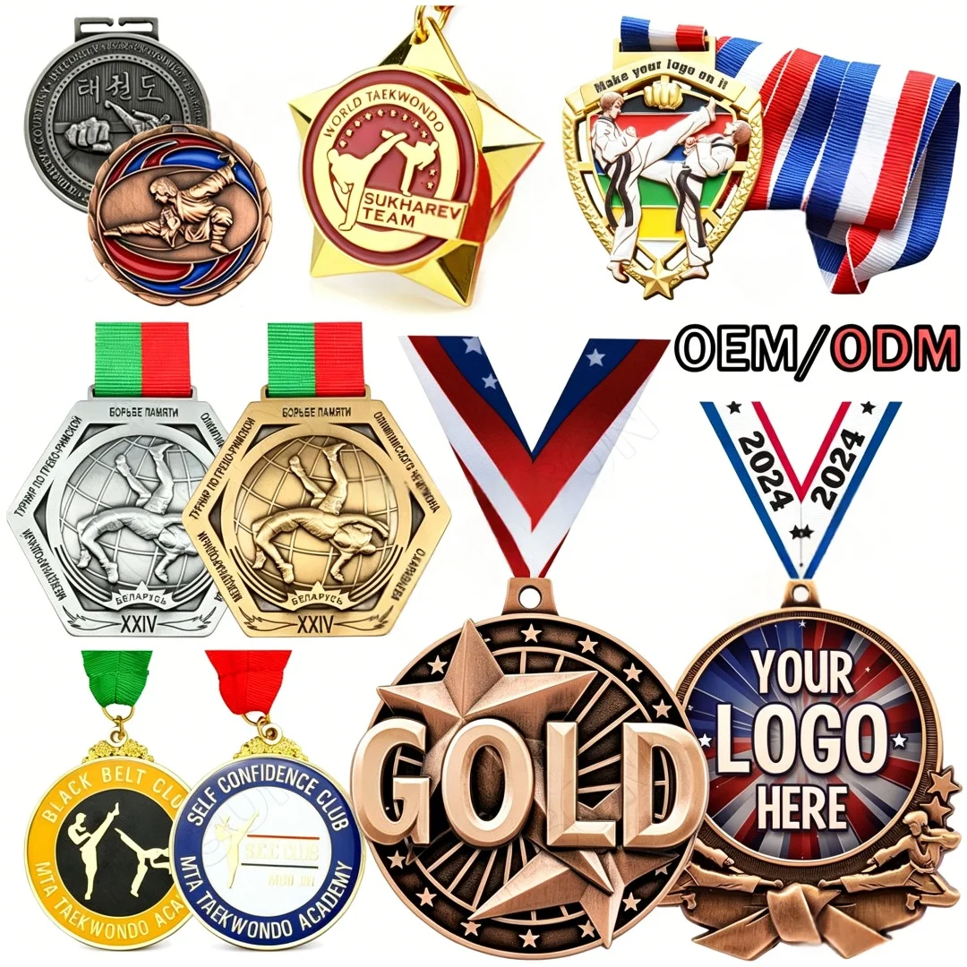 Wholesale Zinc Alloy Metal Medal Gold Enamel Kung Fu Taekwondo Karate Medal 2d 3D Boxing Wkf Bjj Jiu Jitsu Judo Sport Medals