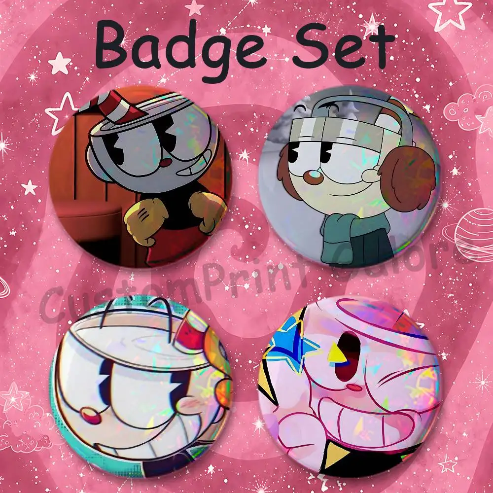 C-CupheadES 25mm Badge 4-Piece Set Mini Pill Baji Kawaii Collectibles Creative Button Pin for Ita-Bag