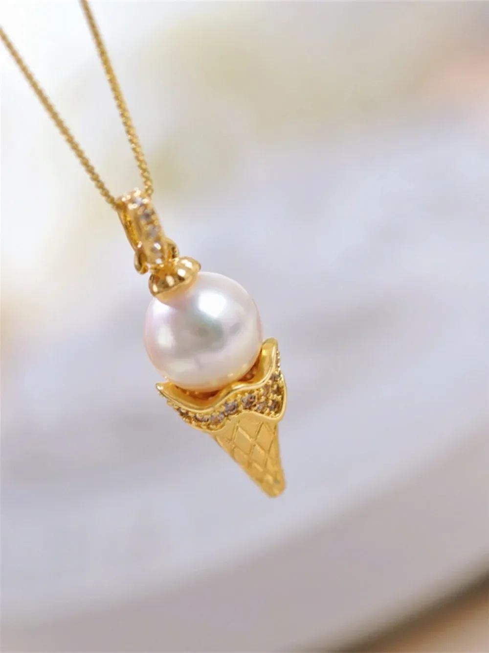 DIY Accessories, Ice Cream 18K Gold-coated Copper-plated Creative Design Pearl Pendant Work in Progress Female