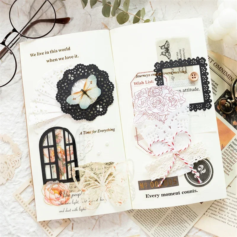 16 pcs/lot Lace Material paper black and white minimalist border hand ledger DIY decorative Note 6 styles