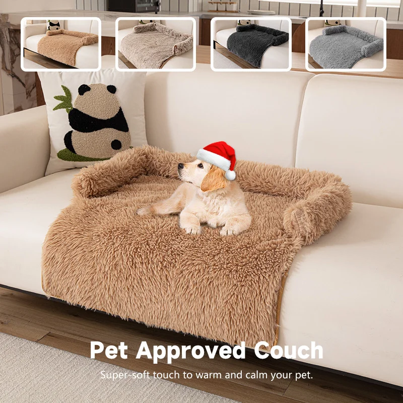 

Plush Pet Dog Bed Blanket Mat Dog Sofa Couch Slipcover Pet Pad with Neck Pillow Washable Warm Cat Calming Nest for Travel Home