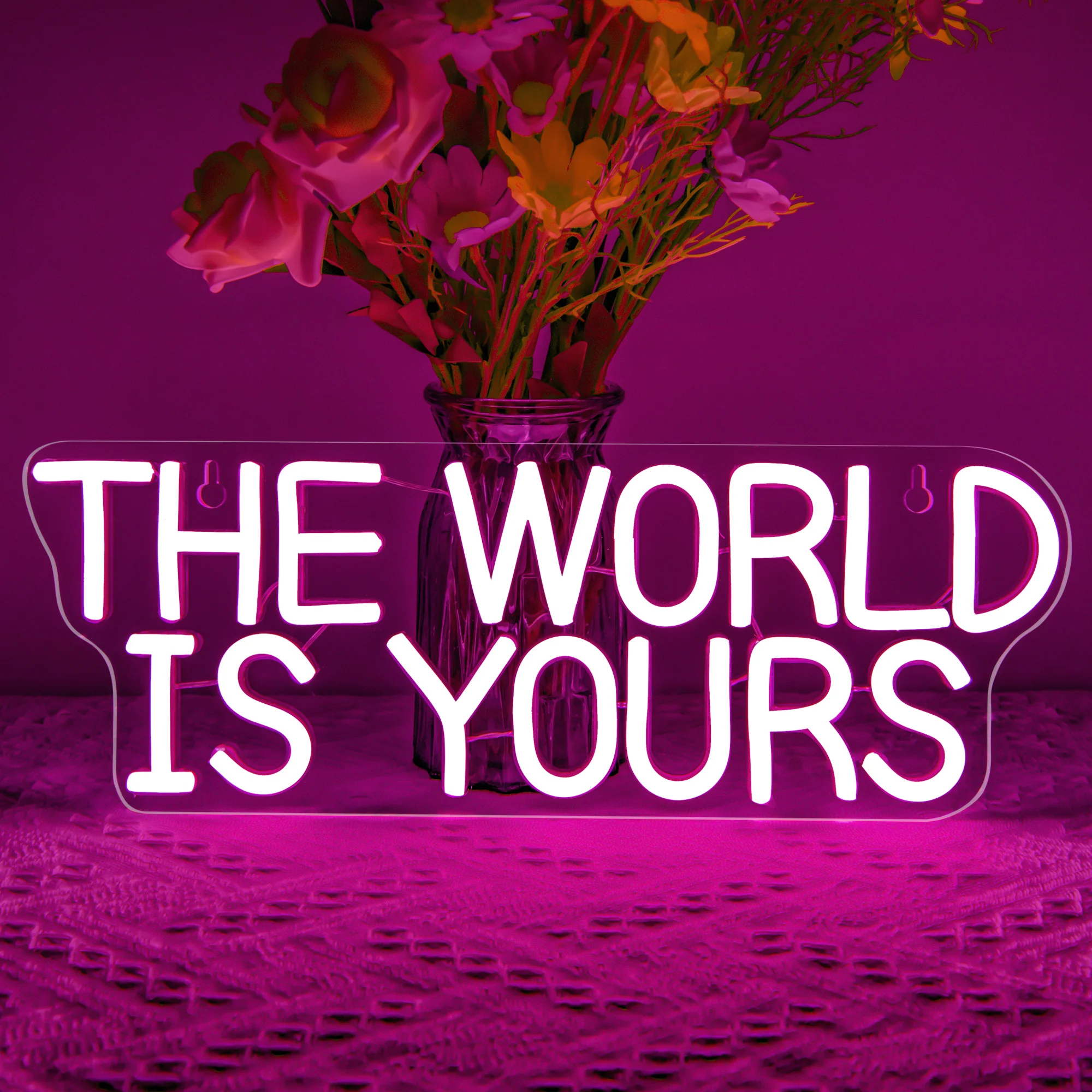 The World is Yours Neon Sign for Girls Room Valentines Day Decor LED Neon Lights for Office Bedroom Wall Art Holiday Gifts