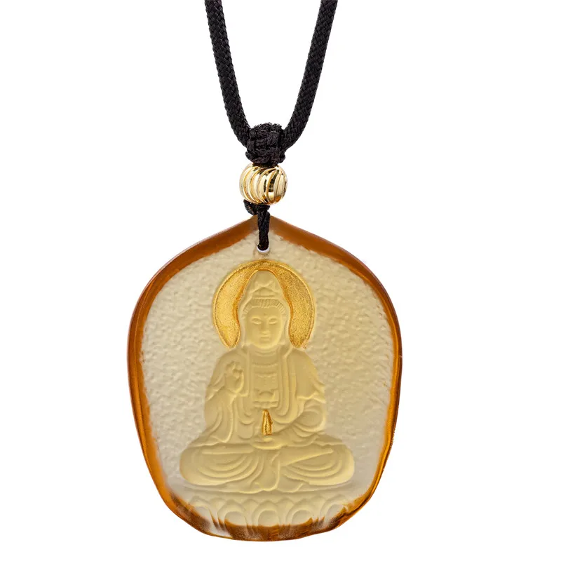 Glazed Guanyin Bodhisattva Pendant Buddha Light Guardian Necklace Peace Blessing Amulet Gifts
