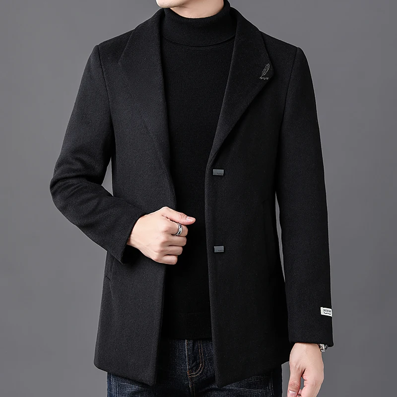 

High Quality Men's Wool Jackets Solid Color Short Windbreaker Business Casual Slim Fit Woolen Coat Outwear Top Wool Suit Clothes