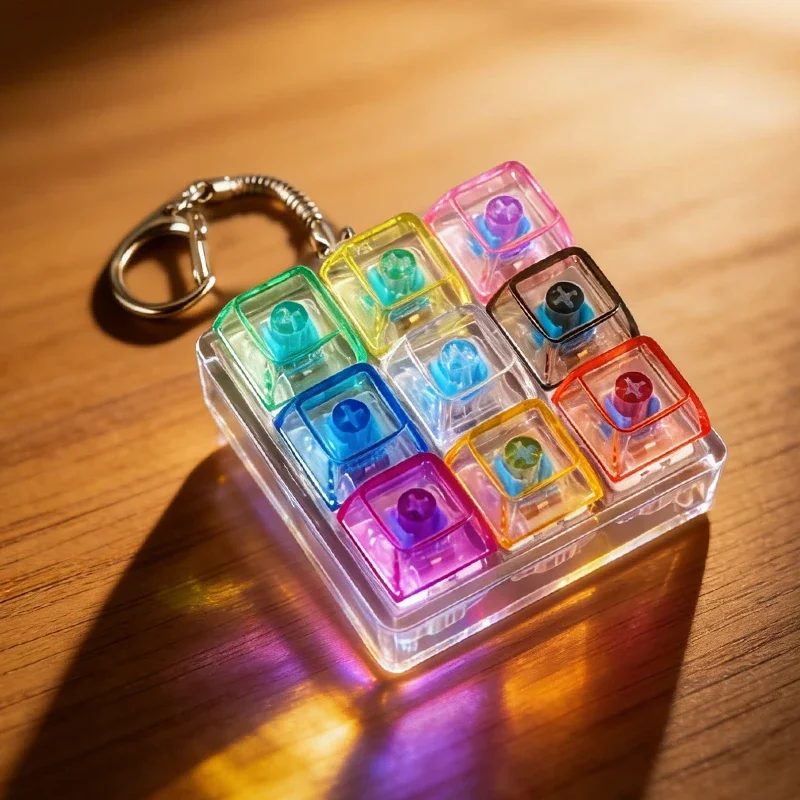 LED Light Up Keyboard Keychain with Clickable Buttons - Stress Relief Fidget Toy, Portable Desk Accessory, Office Decor Gift