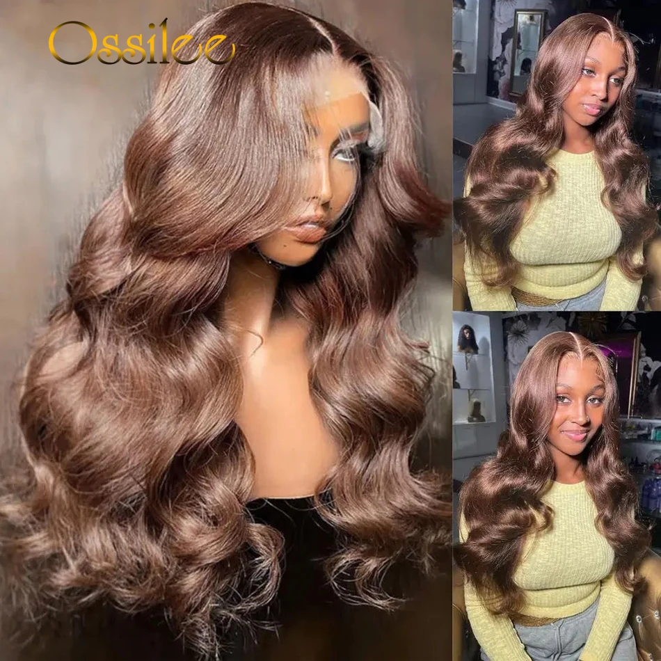 4# Brown Body Wave Wigs 13x6 HD Lace Frontal Wigs Pre Plucked 13x6 HD Lace Human Hair Wig for Women Ossilee Hair