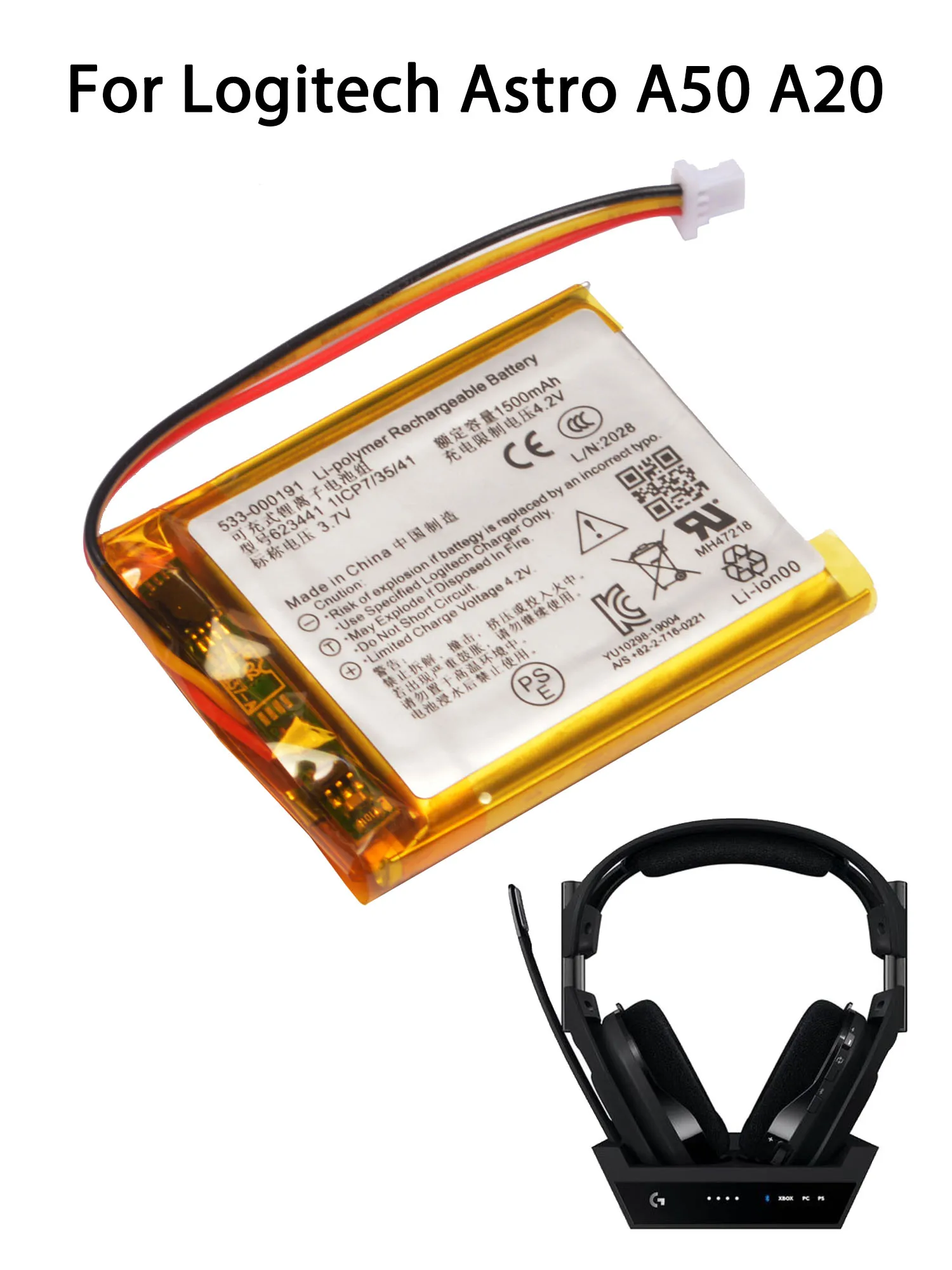 533-000191 Bateria do bezprzewodowego zestawu słuchawkowego Logitech ASTRO Gaming A50 A20 — zdjęcie produktu 4