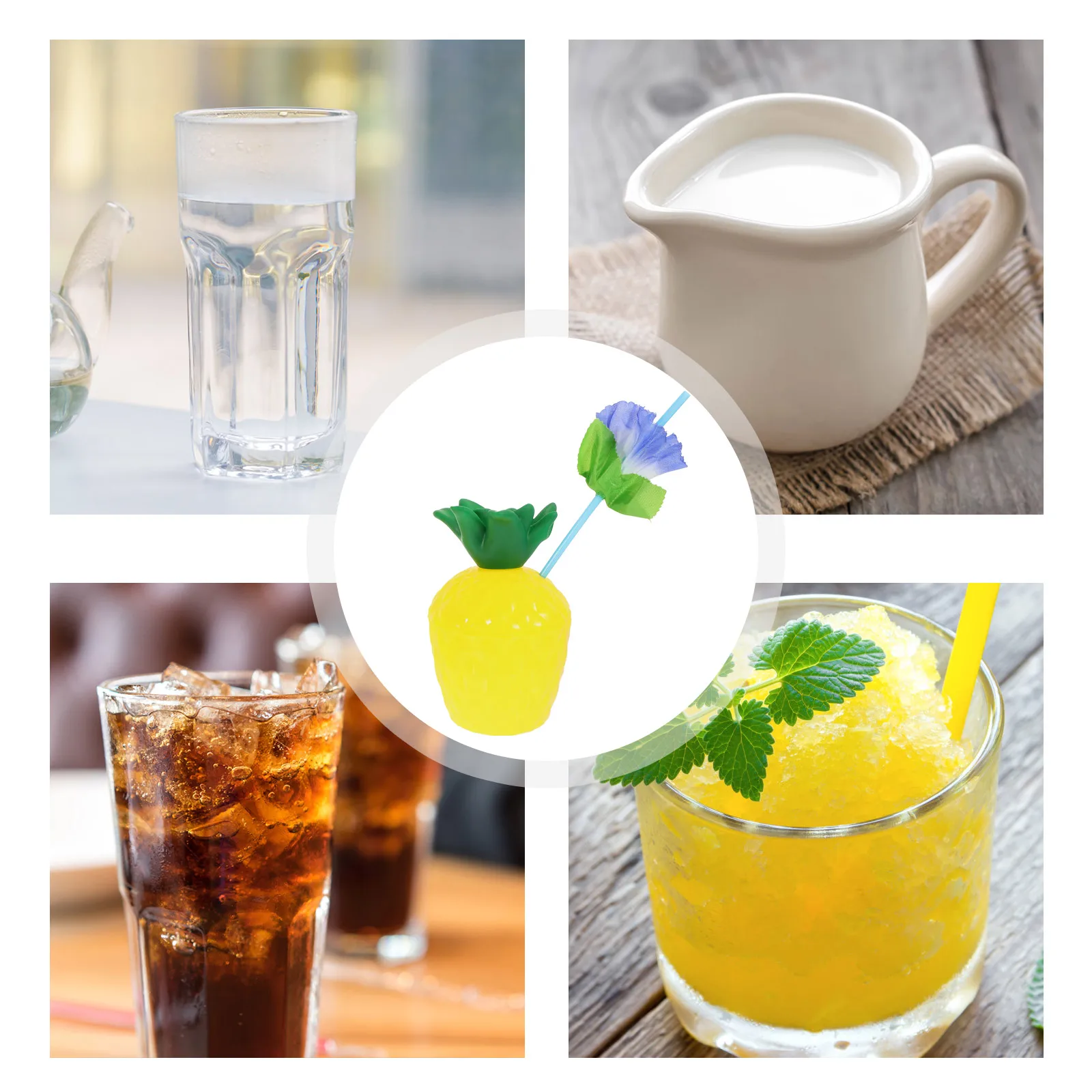 

4Pcs Pineapple Cups Plastic Cups for Party Hawaiian Beach Party Pineapple Mugs with Lids Flower Straws Decorative Summer