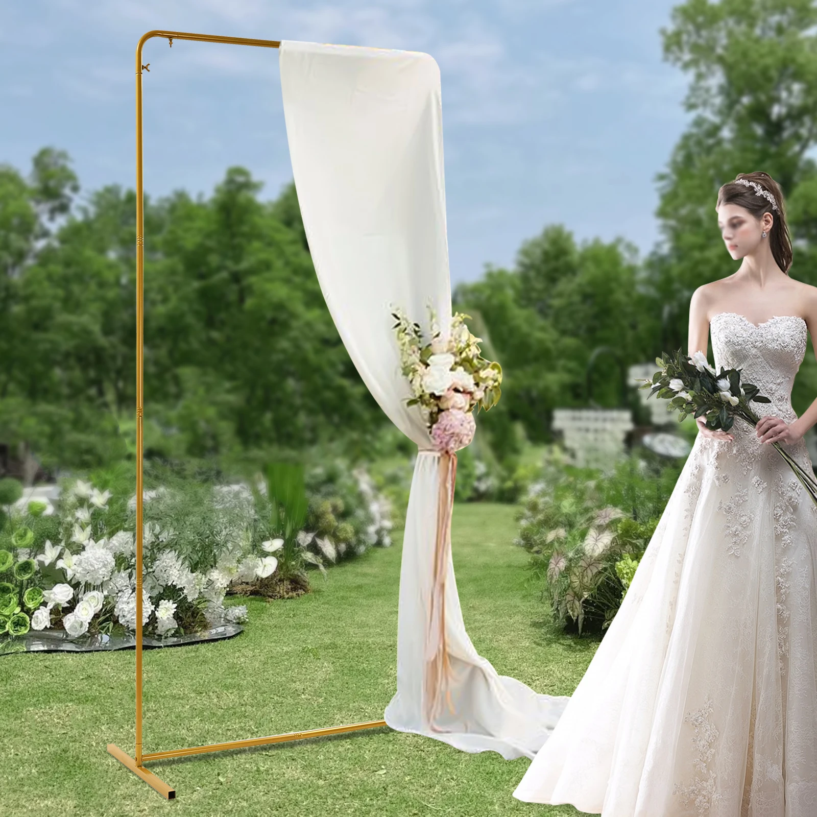 1 * 2m Wedding Pole Bracket With Pull Rod+Elastic Cloth Cover Gold Bracket