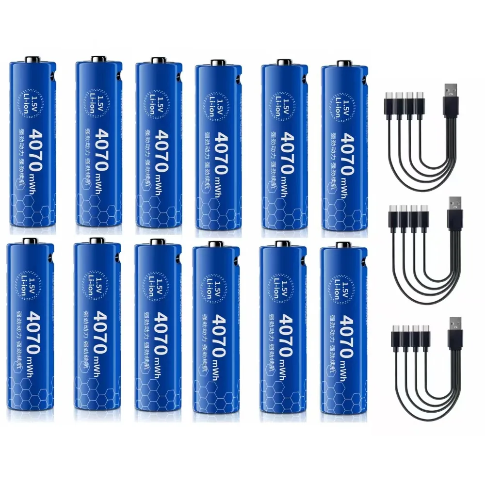 1.5 فولت AA بطارية قابلة للشحن 4070mWh USB نوع-c بطارية ليثيوم قابلة للشحن التحكم عن بعد مقياس إلكتروني بطارية المصباح