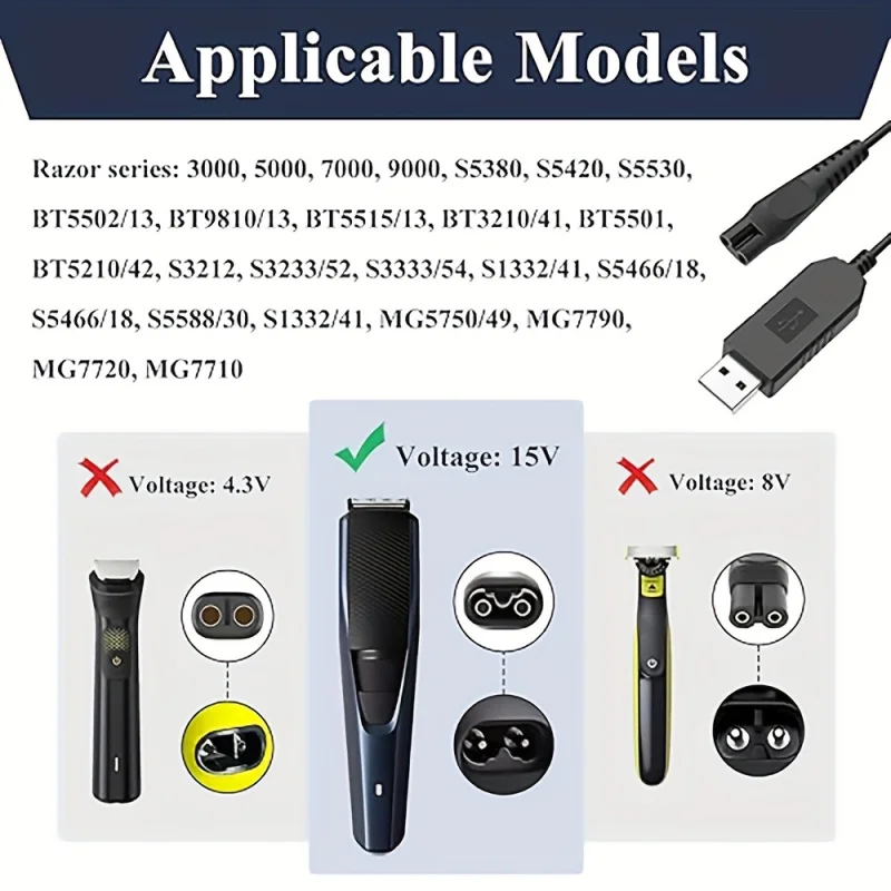 محول شحن 15 فولت لماكينات الحلاقة فيليبس نوريلكو، سلك إمداد الطاقة البديل المتوافق مع HQ8505، سلسلة 7000/5000 ماكينة تشذيب #4