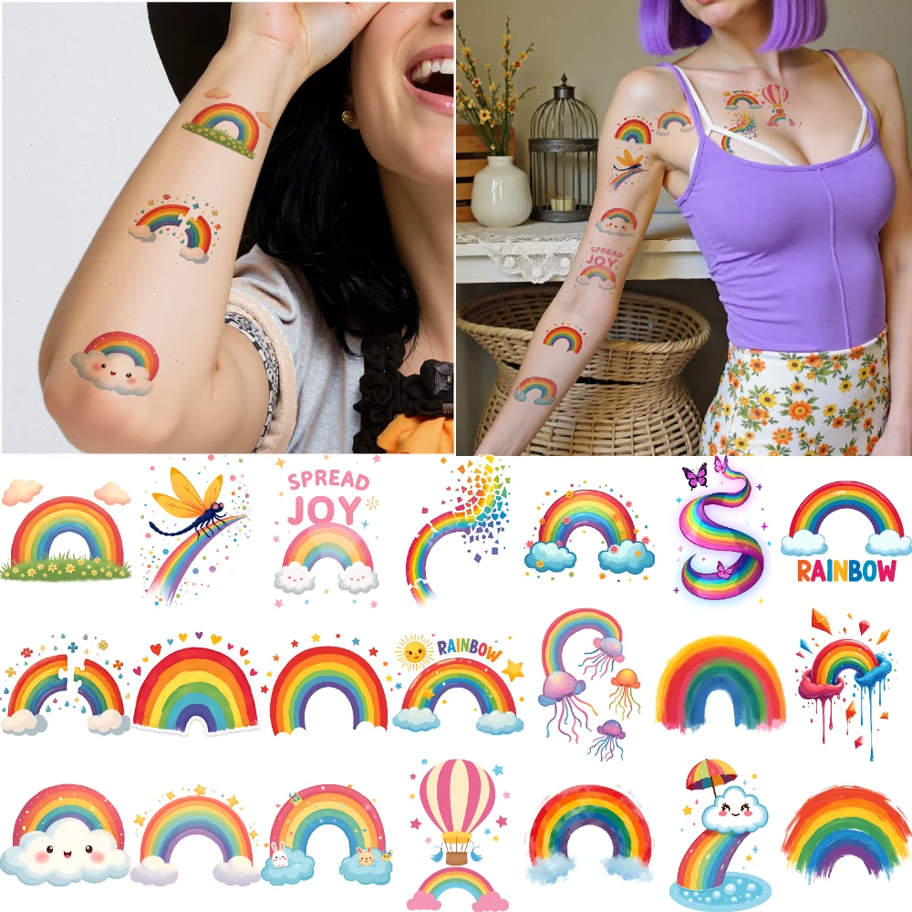 

63pcs Temporary Tattoo Rainbow Tattoos Waterproof Long-lasting Body Stickers Animal Tattoos Tattoos Cartoon For Arms