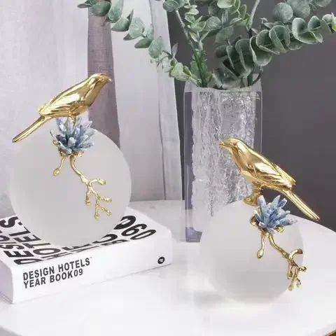 

Modern Bird Living Room Ornaments Art Brass Designer Tabletop Crystal Home Decoration Luxury